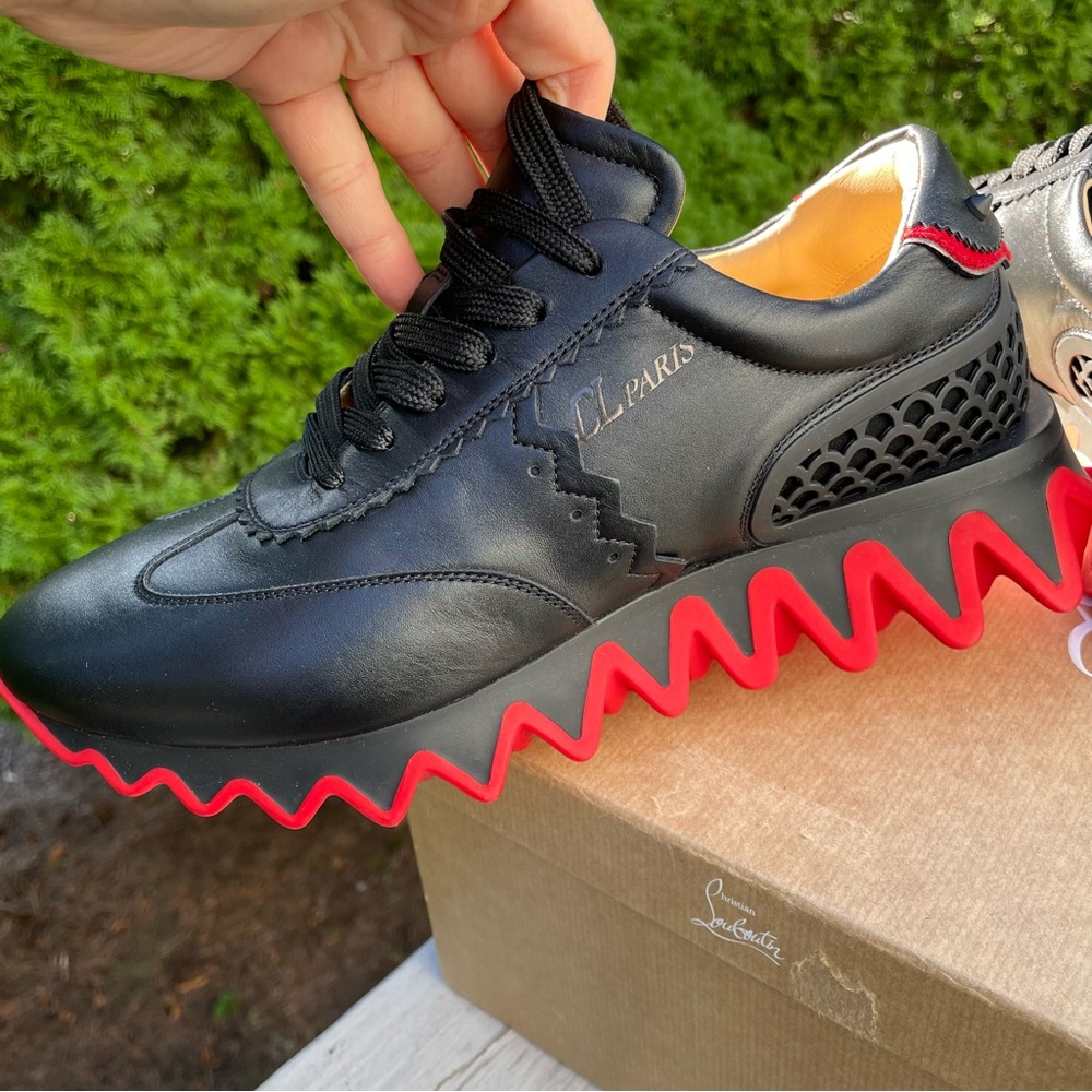 Christian Louboutin NWB Sneakers Size 40 Loubishark Flat Black Calf